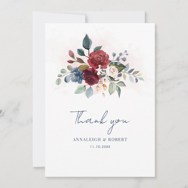 Cartão De Agradecimento Casamento de Bloom do Script Floral Elegante (Frente)