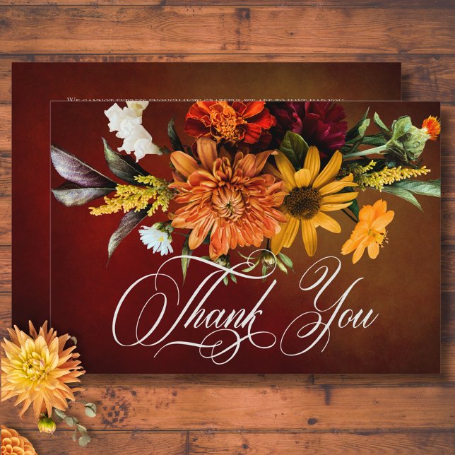 Cartão De Agradecimento Casamento de Blur Floral Sunset no Verão Escuro (Dark Elegant Summer Sunset Floral Blur Wedding Thank You Card)