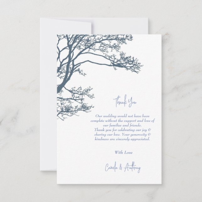 Cartão De Agradecimento Casamento de Boho de Árvore Solteiro Azul (Frente)