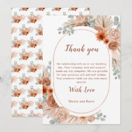 Cartão De Agradecimento Casamento de Boho Terracotta com Grama das Pampas