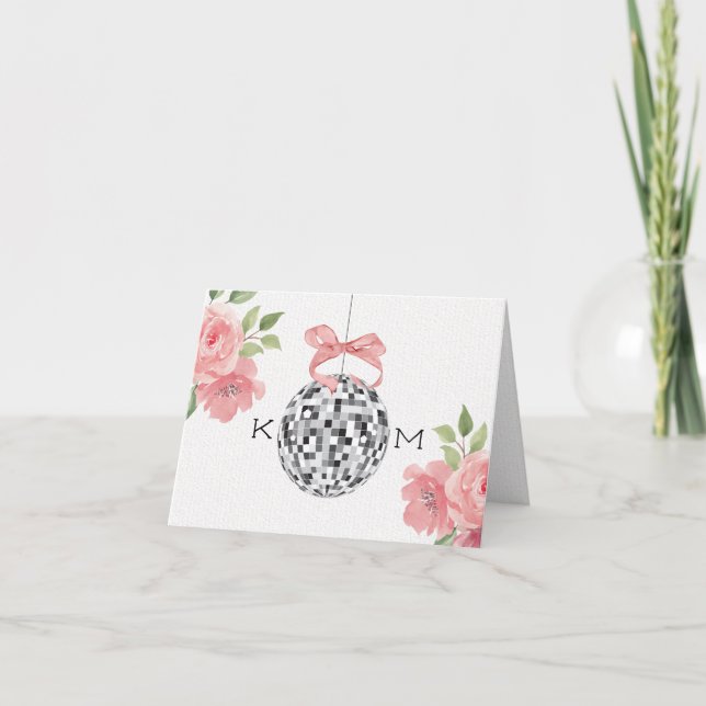 Cartão De Agradecimento Casamento de Bola de Disco Monograma Obrigado Dent (Frente)