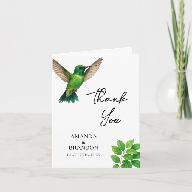 Cartão De Agradecimento Casamento de Borda Botânica de Leafy-Leafy Green H (Frente)