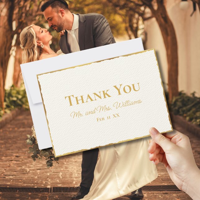 Cartão De Agradecimento Casamento de Borda Dourada Simples Luxe (Criador carregado)