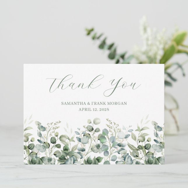 Cartão De Agradecimento Casamento de Borda Eucalyptus Greenery (Em pé/Frente)