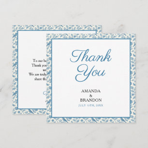 Cartão De Agradecimento Casamento de Borda Floral Chic Blue Toile de Jouy