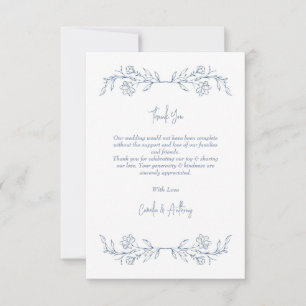 Cartão De Agradecimento Casamento de Borda Superior de Boho Floral Azul