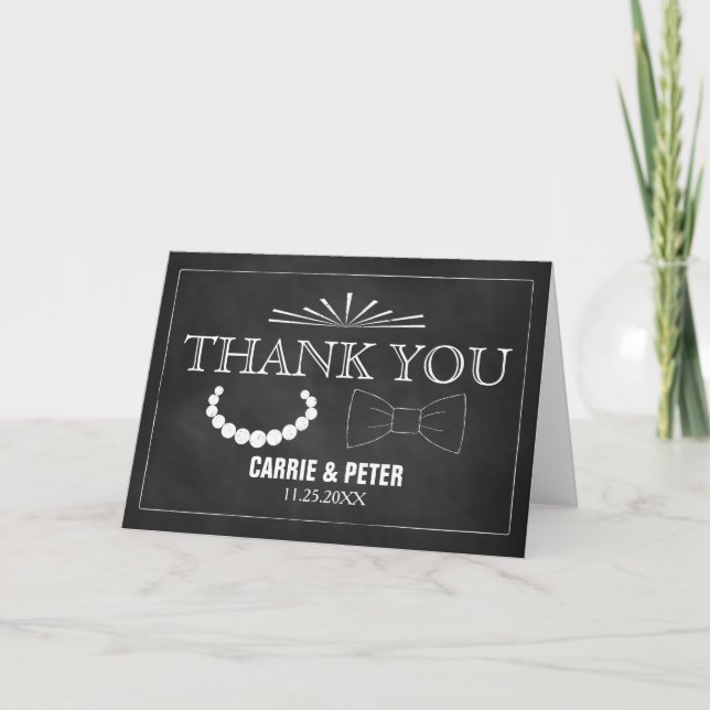 Cartão De Agradecimento Casamento de Bowties e Pérolas (Frente)