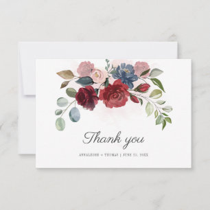 Cartão De Agradecimento Casamento de Burgundy Floral Eucalyptus Greenery