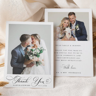 Cartão De Agradecimento Casamento de Caligrafia Clássica Moderna 2 Fotos