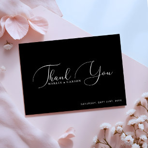 Cartão De Agradecimento Casamento de Caligrafia com Manuscrito Branco Mini