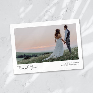 Cartão De Agradecimento Casamento de Caligrafia de Foto Minimalista