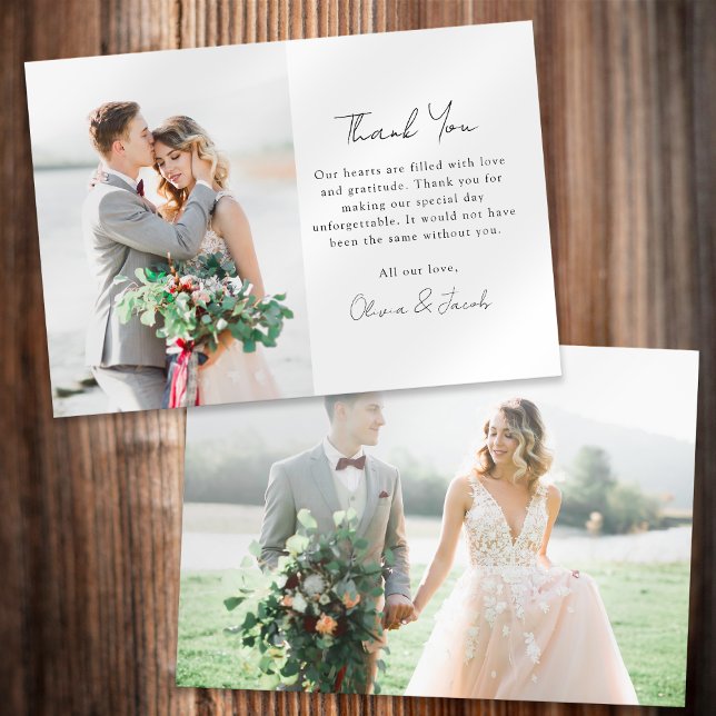 Cartão De Agradecimento Casamento de Caligrafia de Foto Minimalista Modern (Criador carregado)