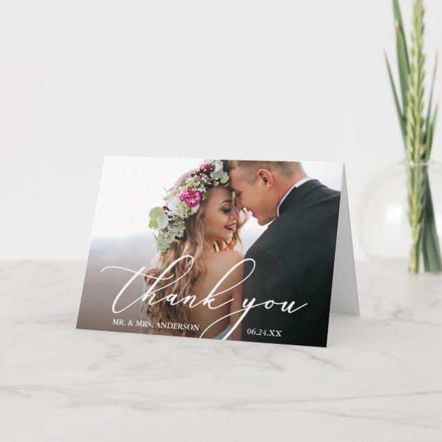 Cartão De Agradecimento Casamento de Caligrafia Elegante Moderno Dobrado (Frente)