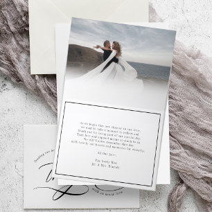 Cartão De Agradecimento Casamento de Caligrafia Fotográfica Elegante