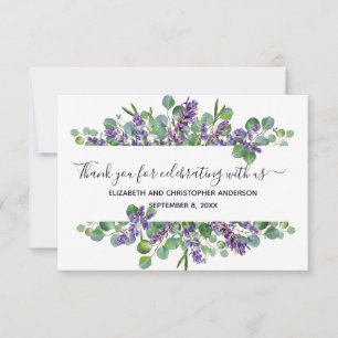 Cartão De Agradecimento Casamento de Caligrafia Lavanda Eucalipto