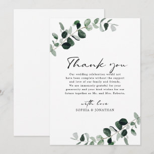 Cartão De Agradecimento Casamento de Caligrafia Moderna Eucalyptus Greener