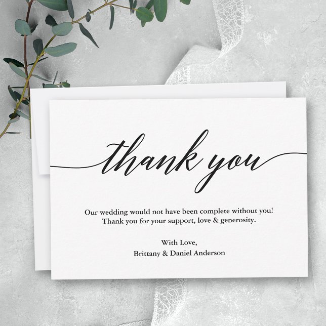 Cartão De Agradecimento Casamento de Caligrafia Moderna Minimalista (Customize to change your personalized text size or to add more text or photos to back of card.)