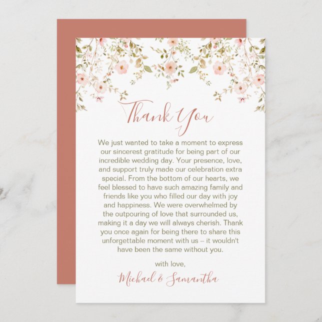 Cartão De Agradecimento Casamento de campo de Rosa selvagem (Frente/Verso)