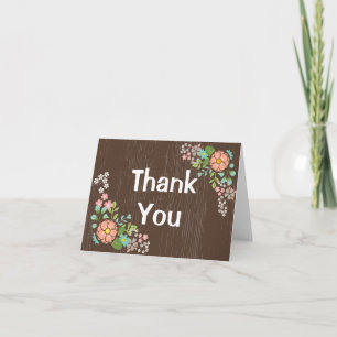 Cartão De Agradecimento Casamento de Campo Floral Rosa Madeira Marrom Obri