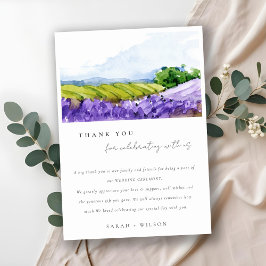 Cartão De Agradecimento Casamento de Campos de Lavanda de Aquarelas Rustic