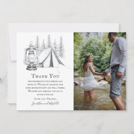 Cartão De Agradecimento Casamento de Campos de Tent, Lanterna e Woodland