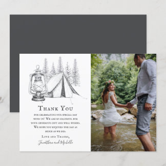 Cartão De Agradecimento Casamento de Campos de Tent, Lanterna e Woodland