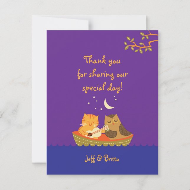 Cartão De Agradecimento Casamento de Caranguejo e Pussycat Storybook (Roxo (Frente)