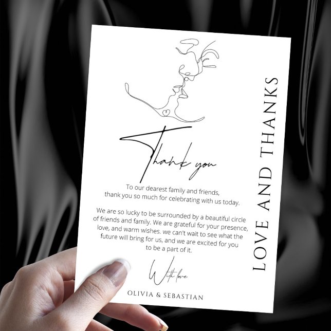 Cartão De Agradecimento Casamento de Casal de Beijo de Arte de Uma Linha M (Criador carregado)