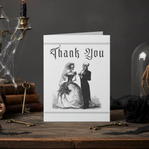 Cartão De Agradecimento Casamento de Casal Elegante Vintage Gótico Preto T