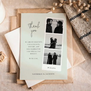 Cartão De Agradecimento Casamento de Casal Faixa de Três Fotos Minimalista