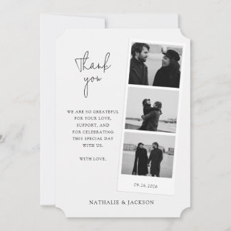 Cartão De Agradecimento Casamento de Casal Faixa de Três Fotos Minimalista