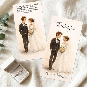 Cartão De Agradecimento Casamento de Casal Romântico com Aquarela Capricho