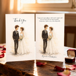 Cartão De Agradecimento Casamento de Casal Romântico com Aquarela Capricho
