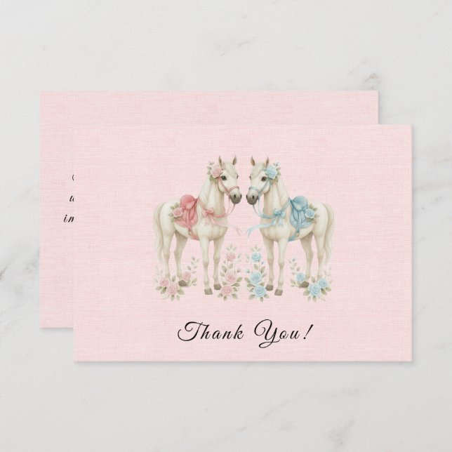 Cartão De Agradecimento Casamento de Cavalo de Aquarela Flores Rosa (Frente/Verso)