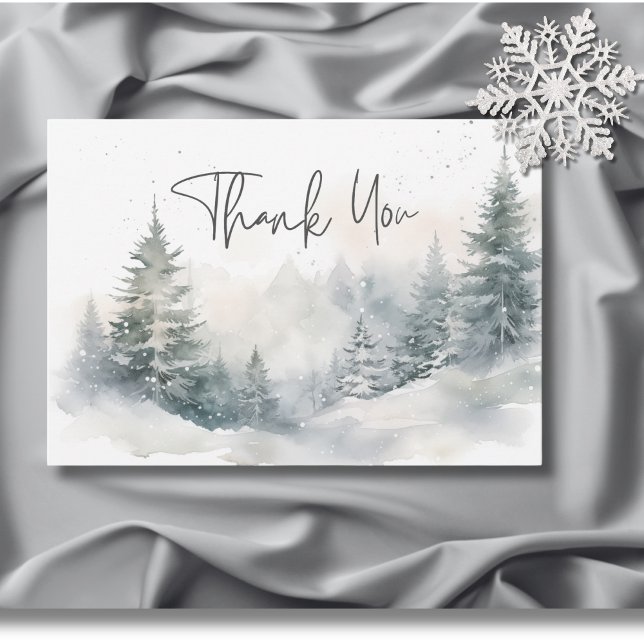 Cartão De Agradecimento Casamento de Cena de Inverno Rustic Mountain (Rustic Mountain Winter Scene Watercolor Wedding Thank You Card)