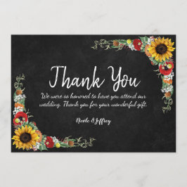 Cartão De Agradecimento Casamento De Chalkboard De Sunflower Obrigado