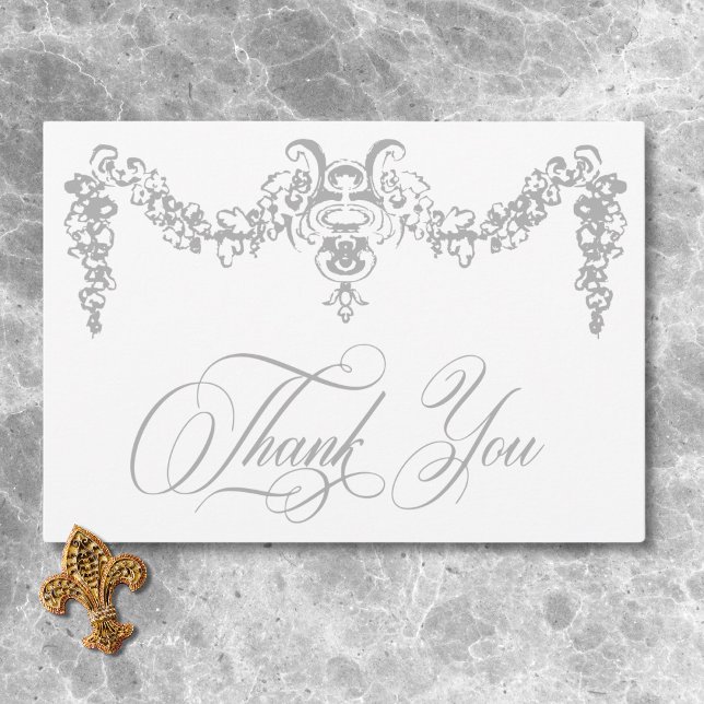 Cartão De Agradecimento Casamento de Chinoiserie Cherub, Cinza Silver Eleg (Elegant Silver Gray Chinoiserie Cherub Wedding Thank You Card)