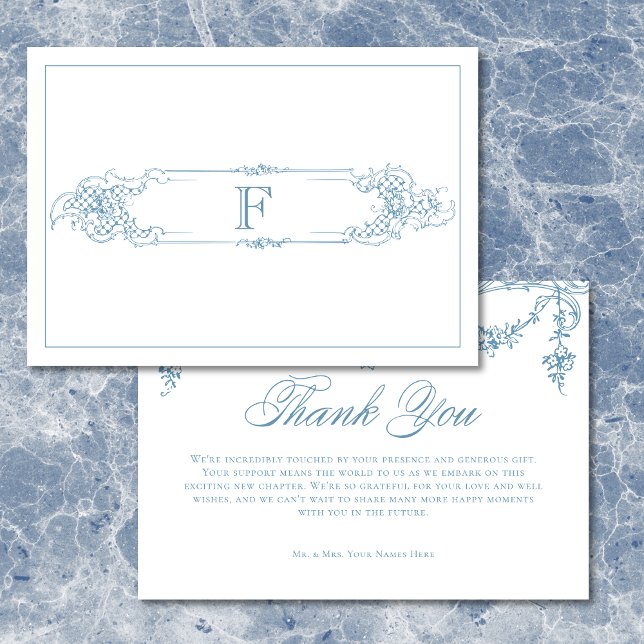 Cartão De Agradecimento Casamento de Chinoiserie Chinoiserie Azul Elegante (Elegant French Blue Victorian Chinoiserie Wedding Thank You Card)