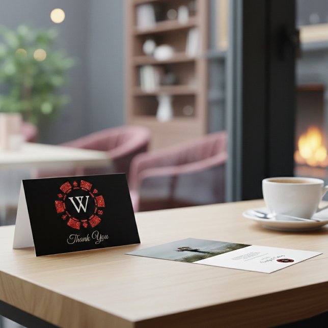 Cartão De Agradecimento Casamento de Chip Casino do Pôquer do Monograma Ve (Criador carregado)