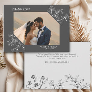 Cartão De Agradecimento Casamento de Cinzas de Fumos Florais Elegante