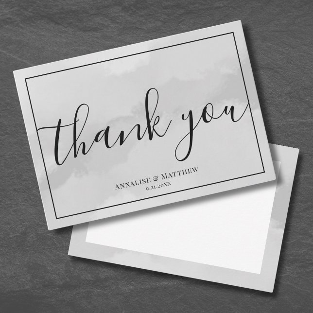 Cartão De Agradecimento Casamento de Cinzas Elegante Simples (Simple Elegant Gray Wedding Thank You Card)