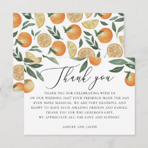 Cartão De Agradecimento Casamento de citros de aquarela. Jardim floral de