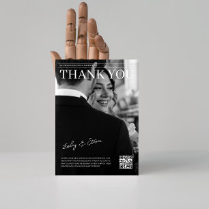 Cartão De Agradecimento Casamento de cobrir da revista de código QR preto 