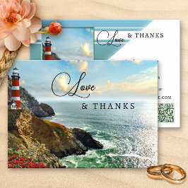 Cartão De Agradecimento Casamento de Código QR de Foto do Farol Costeiro