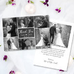 Cartão De Agradecimento Casamento de Colagem Branca Rústica de Chalkboard<br><div class="desc">O moderno, Russo Chalkboard Mão Lotada Manuscrito Casamento Preto e Branco 6 Múltiplo Colagem Fotográfica Casamento Obrigado Cartões Baratos. modelo de cartões de agradecimentos de casamento com seis (6) fotos na frente (usada filtro branco preto) e uma (1) foto no verso. Com o texto "obrigado você" em uma letra de...</div>