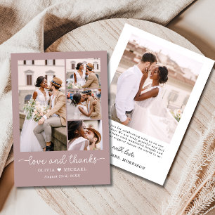 Cartão De Agradecimento Casamento de Colagem de Fotografias de Mauve Cinco