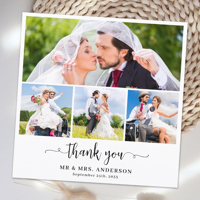Cartão De Agradecimento Casamento de Colagem de Fotografias Personalizado  (Criador carregado)