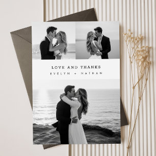 Cartão De Agradecimento Casamento de Colagem de Fotos Clássico Minimalista