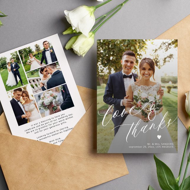 Cartão De Agradecimento Casamento de colagem de fotos com obrigados 6 (Criador carregado)