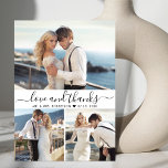 Cartão De Agradecimento Casamento de Colagem de Fotos com Obrigados e Amor<br><div class="desc">Cartões de agradecimentos de Casamento de Colagem de Fotos 3 Elegante Moderno Minimalista "obrigados e Amor". modelo de cartões de agradecimentos de casamento com 3 (três) fotos na frente e 1 (uma) foto na parte traseira. Com o texto "Amor e obrigados" em uma letra de script de tipografia com letras...</div>